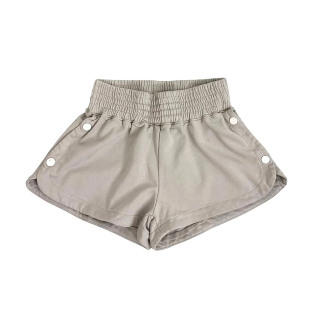 Adika Side Button Pull On Elastic Waistband Gray Cotton Shorts Size Small